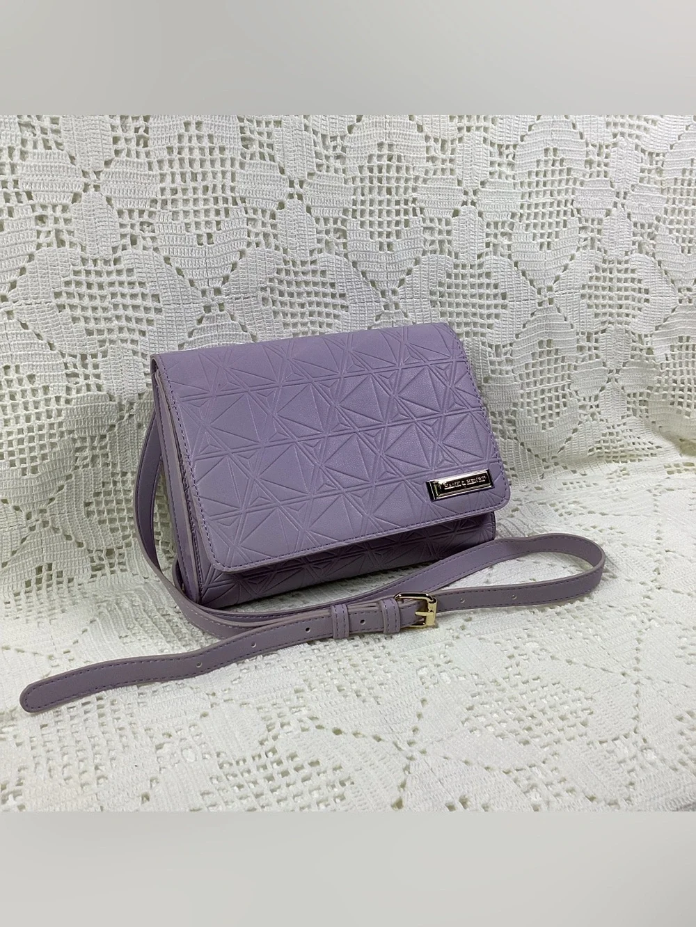 Hank & Henry Lilac Geometric Embossed Crossbody Bag